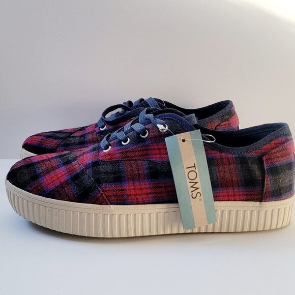 Toms Red and Blue Plaid Sneakers - Picture 1 of 8